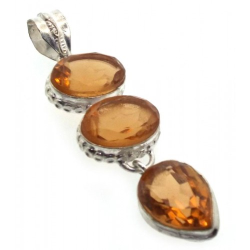 Citrine Indian Silver Pendant 03